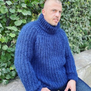 Hand Knitted Sweater Men Mohair Sweater English Rib Jumper - Etsy