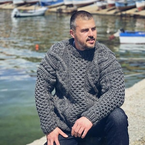 New Chunky Cable Knit Sweater, Heavy Wool Men Sweater, The Best Personal Gift for Men, Plus Size Men Fashion Clothing, Hand knits for Men image 1