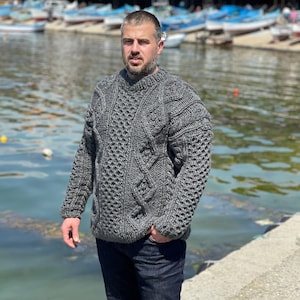 New Chunky Cable Knit Sweater, Heavy Wool Men Sweater, The Best Personal Gift for Men, Plus Size Men Fashion Clothing, Hand knits for Men image 2