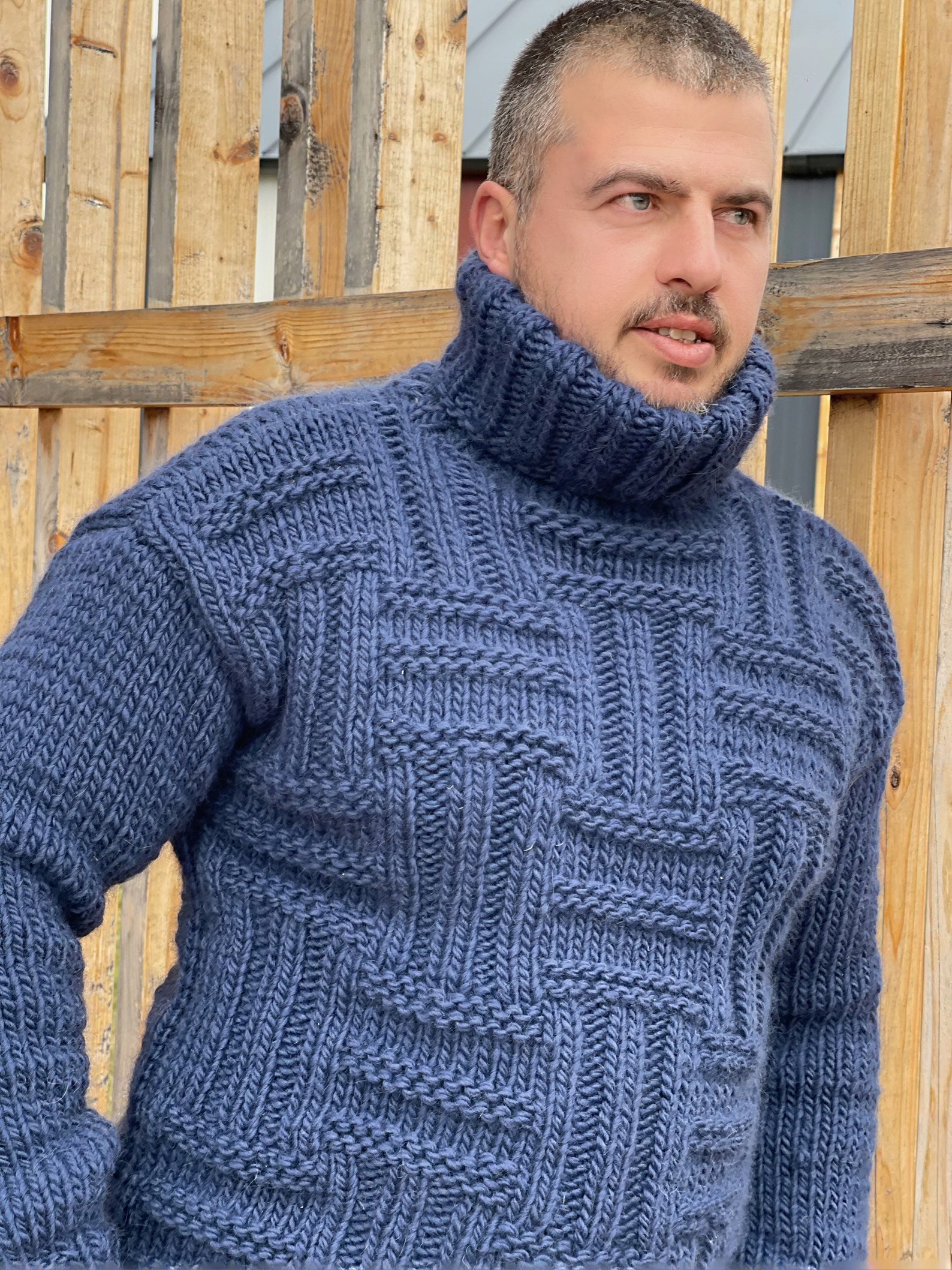 Winter Men Pullover, Hand Knit Jumpers for Men, Pure Wool Turtleneck ...