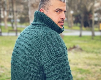New Men Green Jumper, Men's knitwear, Sweaters for Men, Winter / Fall Pure Wool Pullover