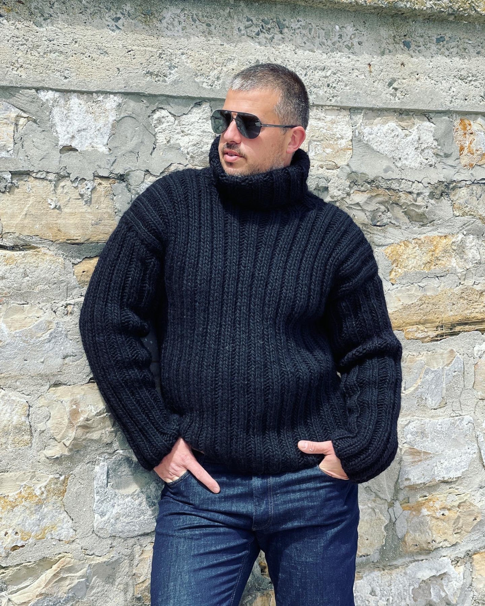 Hand Knit Wool Jumper Mens Wool Sweater Turtleneck Sweater - Etsy