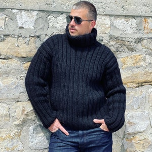 Hand Knit Wool Jumper, Mens Wool Sweater, Turtleneck sweater, Chunky Men Jumper, Wool Turtleneck Pullover, Winter Sweaters image 5