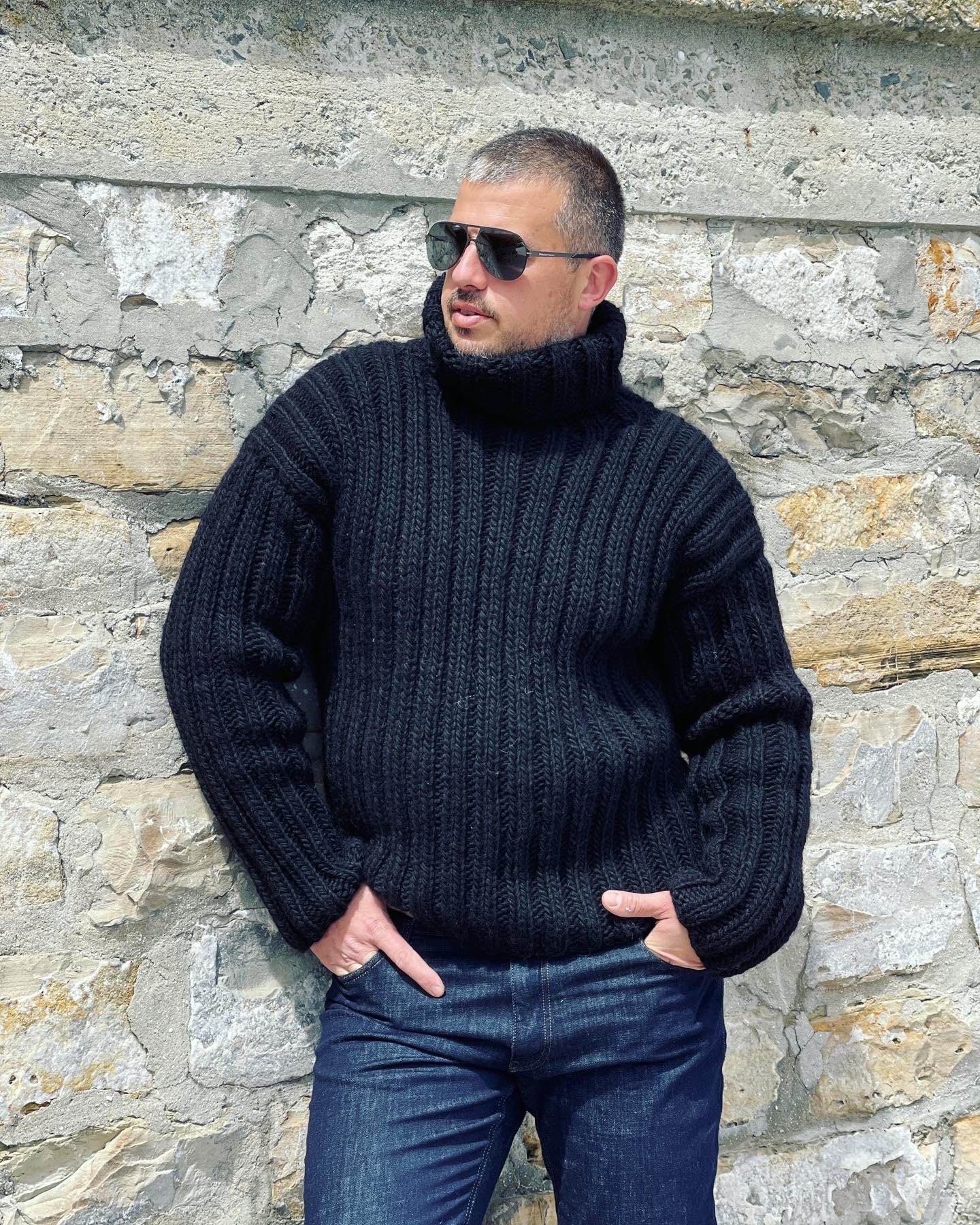Hand Knit Wool Jumper Mens Wool Sweater Turtleneck Sweater Etsy