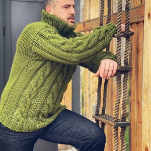 Green Cable Knit Jumper Olive Colour Jumper Custom Designed - Etsy