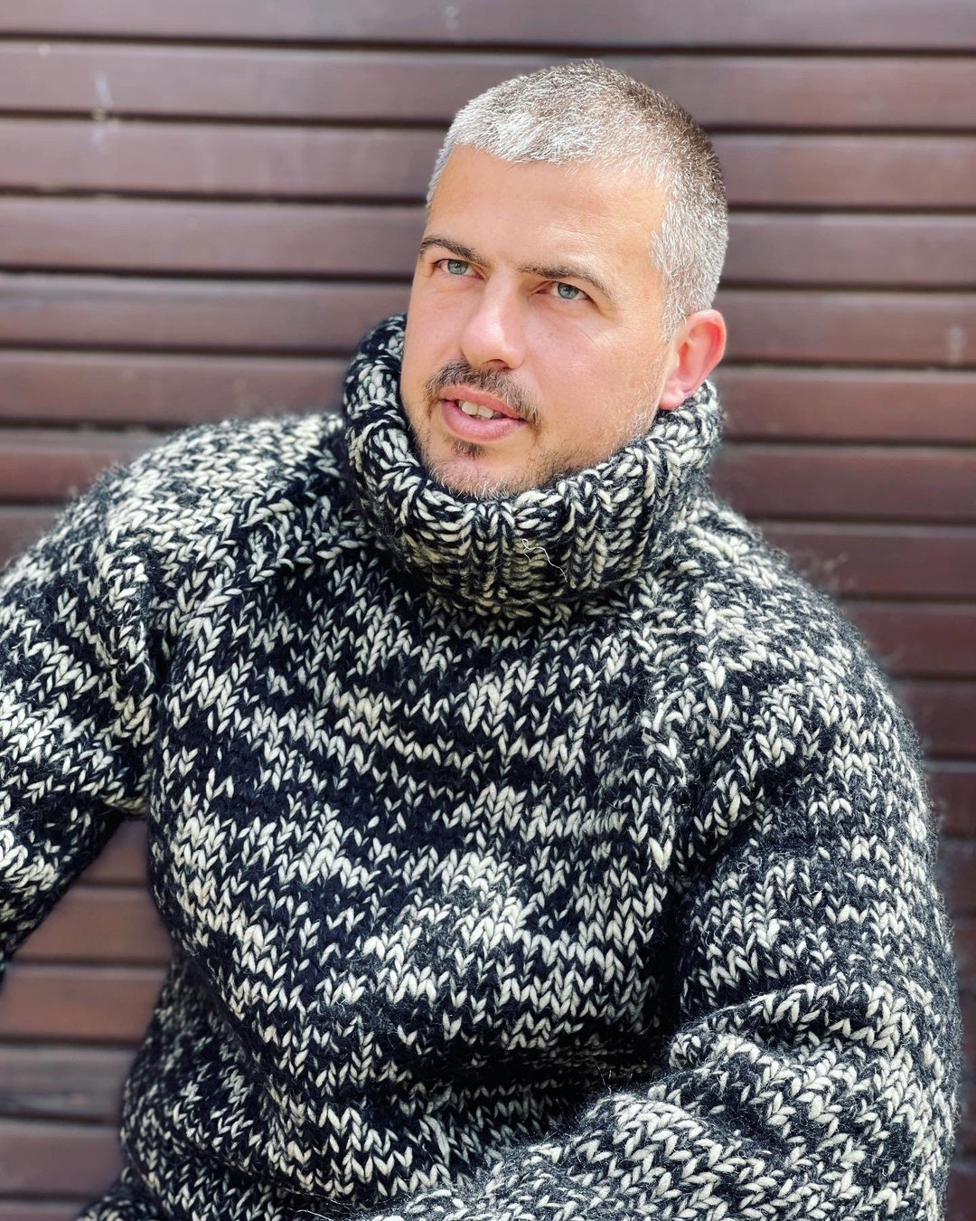 Hand Knit Mohair Jumper, Mens Wool Sweater, Fuzzy Mohair Sweater