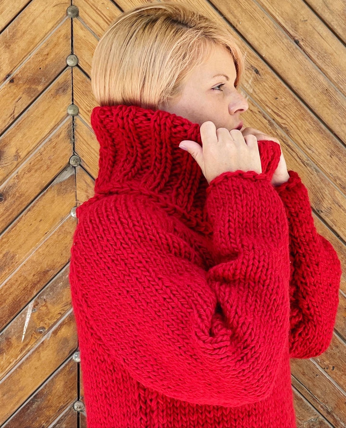 Red Women Jumper Pure Wool Sweater Turtleneck Collar - Etsy