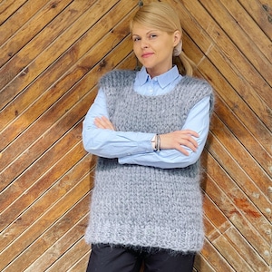 Chunky Mohair Vest, Mohair Sweater, Wool Vest, Sleeveless Sweater, Thick Vest, Mohair Cardigan, Office Lady Gift, 7 strands of mohair