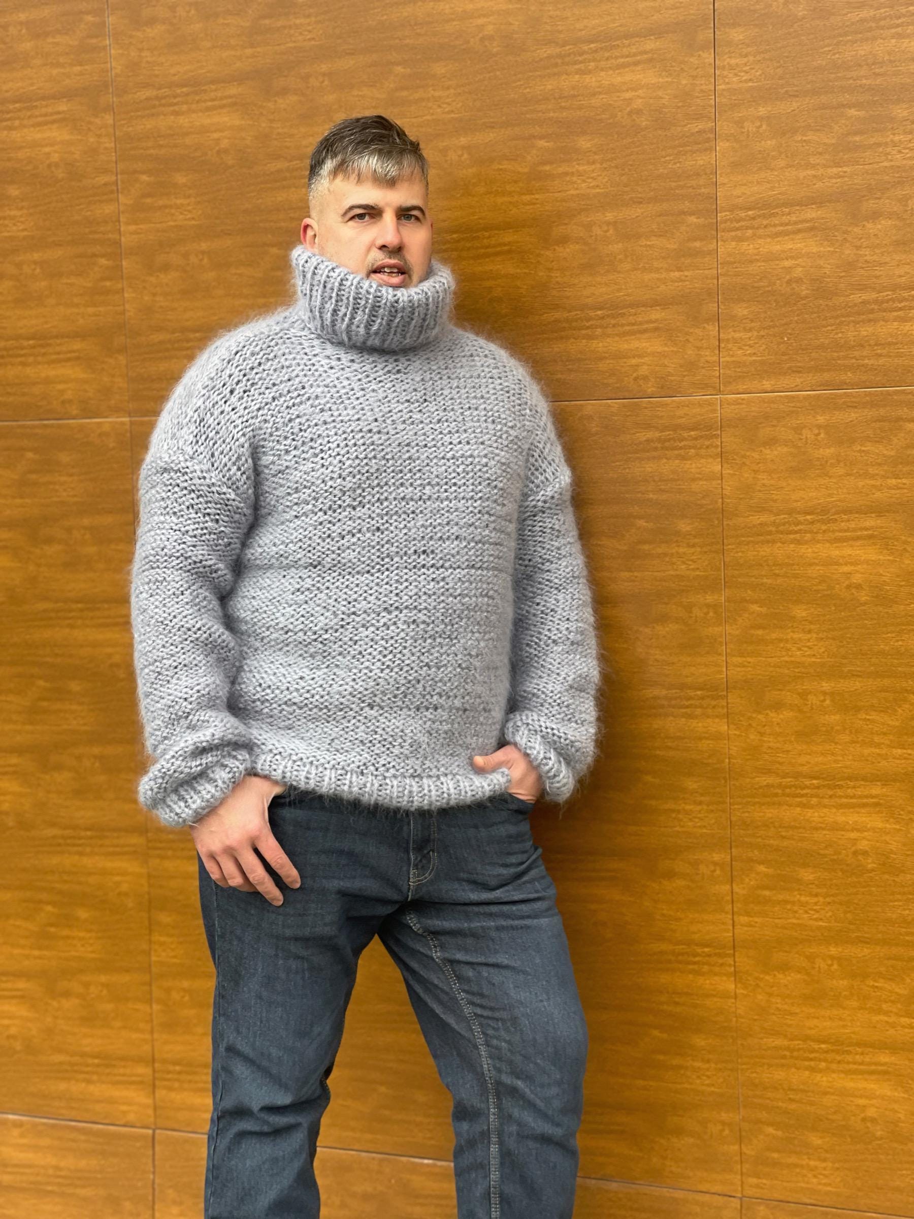 Men's Mohair Sweater Size 3XL Ready to Ship | Gray Fuzzy Knit