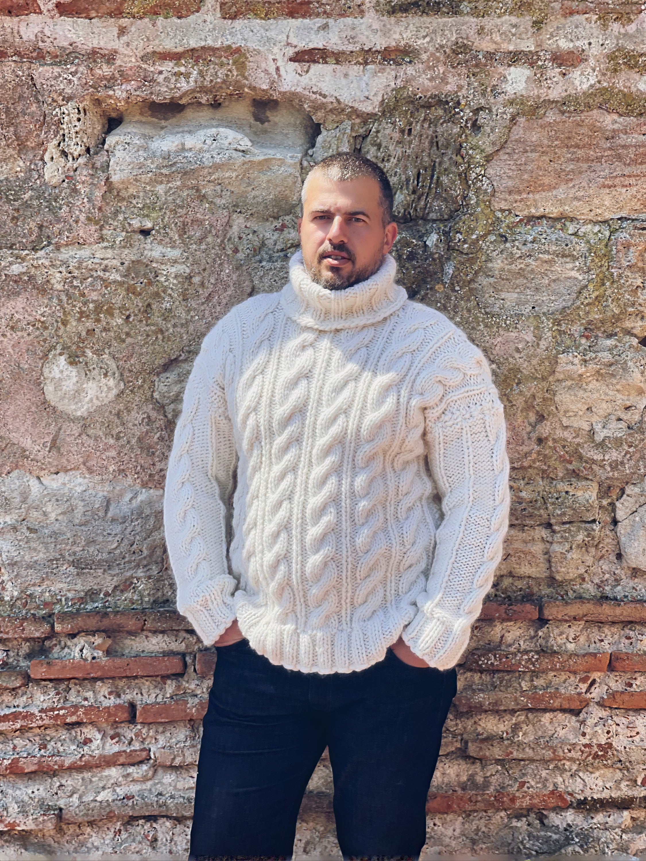 White Cable Knit Jumper, Unisex Pattern, Winter Soft Sweater