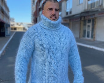 Mohair Jumper, Fashion Men in Fuzzy Mohair, Luxury Mohair Jumper, Winter Sweaters, Warm and cosy hand knit sweater, Oversized Mohair Clothes