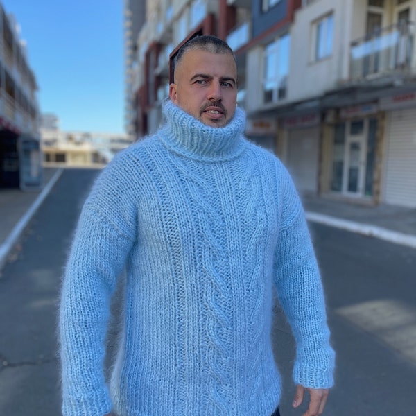 Mohair Pullover, Mode für Männer aus Fuzzy Mohair, Luxus Mohair Pullover, Winterpullover, Warmer und kuscheliger Handstrickpullover, übergroße Mohair-Kleidung