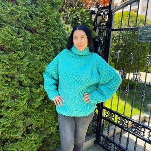 Bulky Women Sweater, Winter Big Knit, Turtleneck Wool Sweater, Hand Knit Pure Wool, Thick and Heavy Sweater image 2