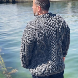 New Chunky Cable Knit Sweater, Heavy Wool Men Sweater, The Best Personal Gift for Men, Plus Size Men Fashion Clothing, Hand knits for Men image 4
