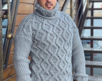 Ready to ship XL Men’s Wool Sweater  – Grey Pullover – Cozy, Warm & Timeless – Rustic Winter Knitwear Handmade Gift for Him