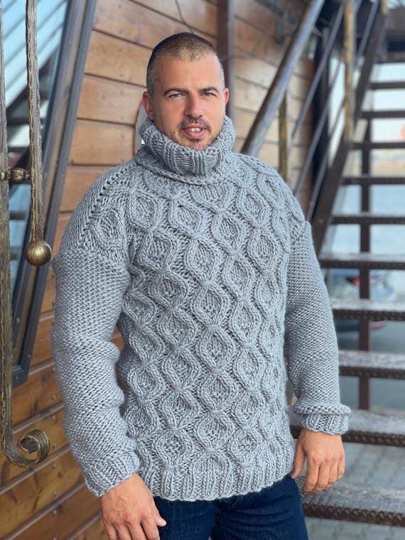Ready to Ship XL Men's Wool Sweater – Grey Pullover – Cozy, Warm