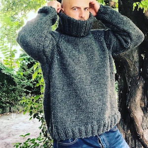 Hand Knit Wool Jumper Mens Wool Sweater Turtleneck Sweater - Etsy