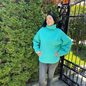 Bulky Women Sweater, Winter Big Knit, Turtleneck Wool Sweater, Hand Knit Pure Wool, Thick and Heavy Sweater image 6