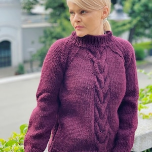 New Cable Knit Women Jumper, Roll neck Sweater, Fall Wool Jumper, Hiking Women Clothing,Vintage Striped Knit Sweater