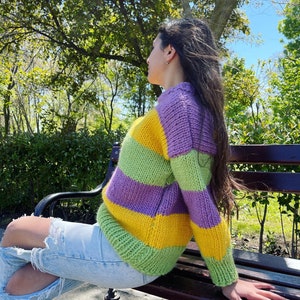 Knit Wool Pullover, Winter Women Sweaters, Beautiful Knit, Wide Jumper, Loose Fit Style, Multicoloured Jumper