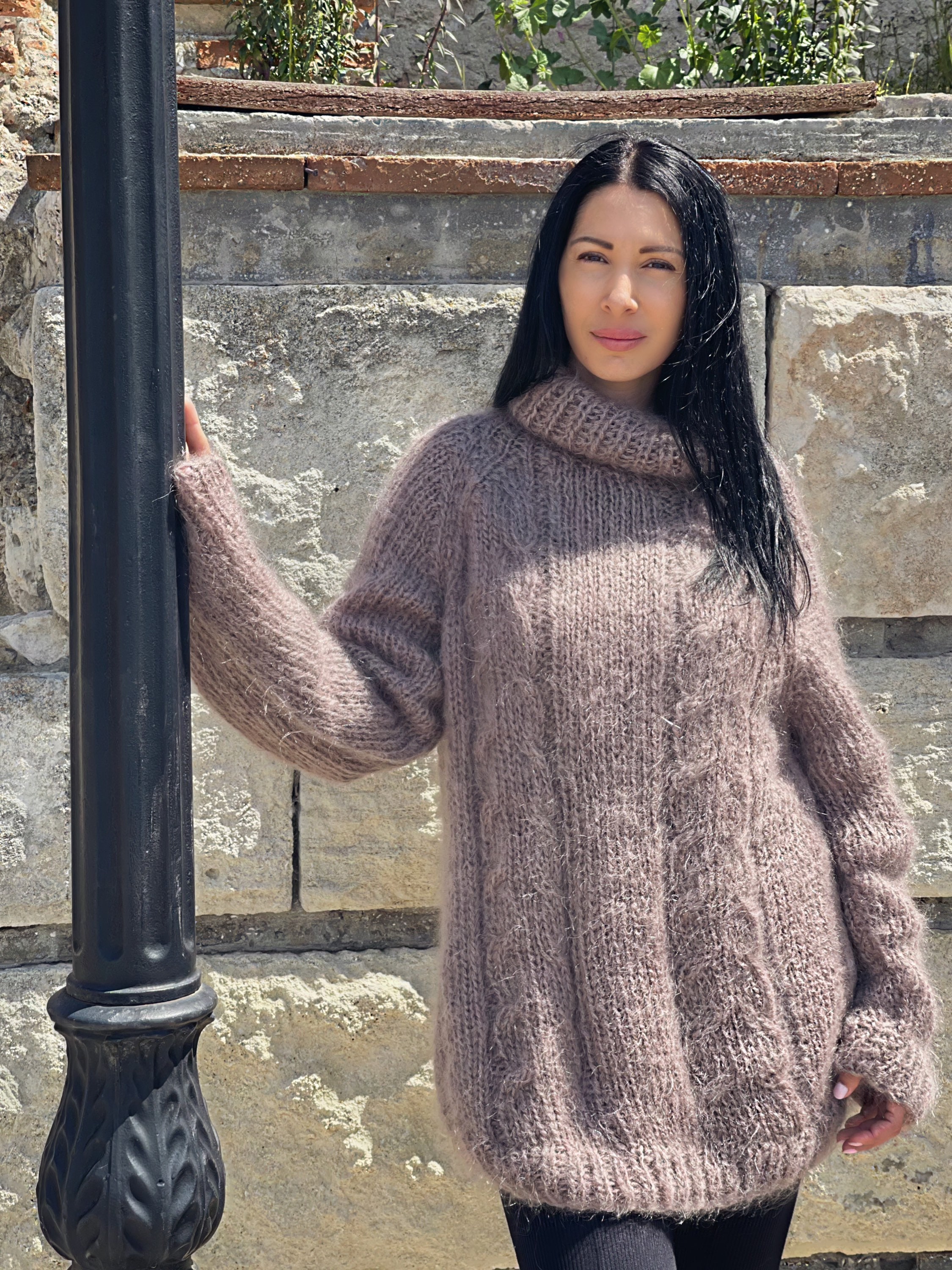 Cable Knit Fuzzy Mohair Sweater, Very Soft, Warm and Cozy Women