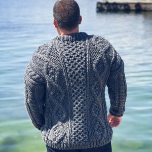 New Chunky Cable Knit Sweater, Heavy Wool Men Sweater, The Best Personal Gift for Men, Plus Size Men Fashion Clothing, Hand knits for Men image 5