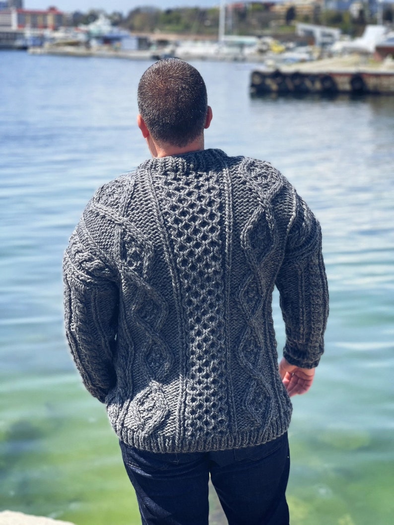 New Chunky Cable Knit Sweater, Heavy Wool Men Sweater, The Best Personal Gift for Men, Plus Size Men Fashion Clothing, Hand knits for Men image 5