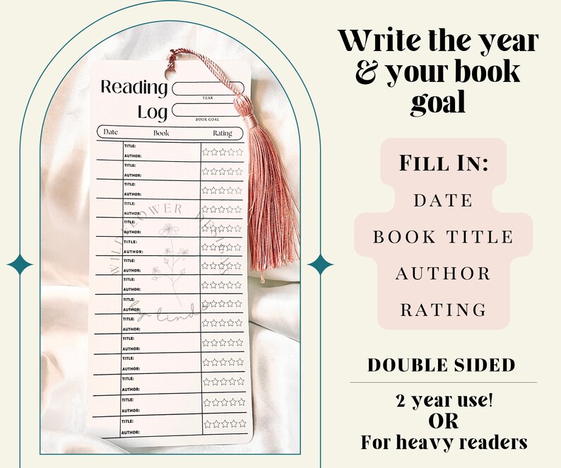 PRINTABLE Reading Log Bookmark Reading List Bookmark Reading Etsy