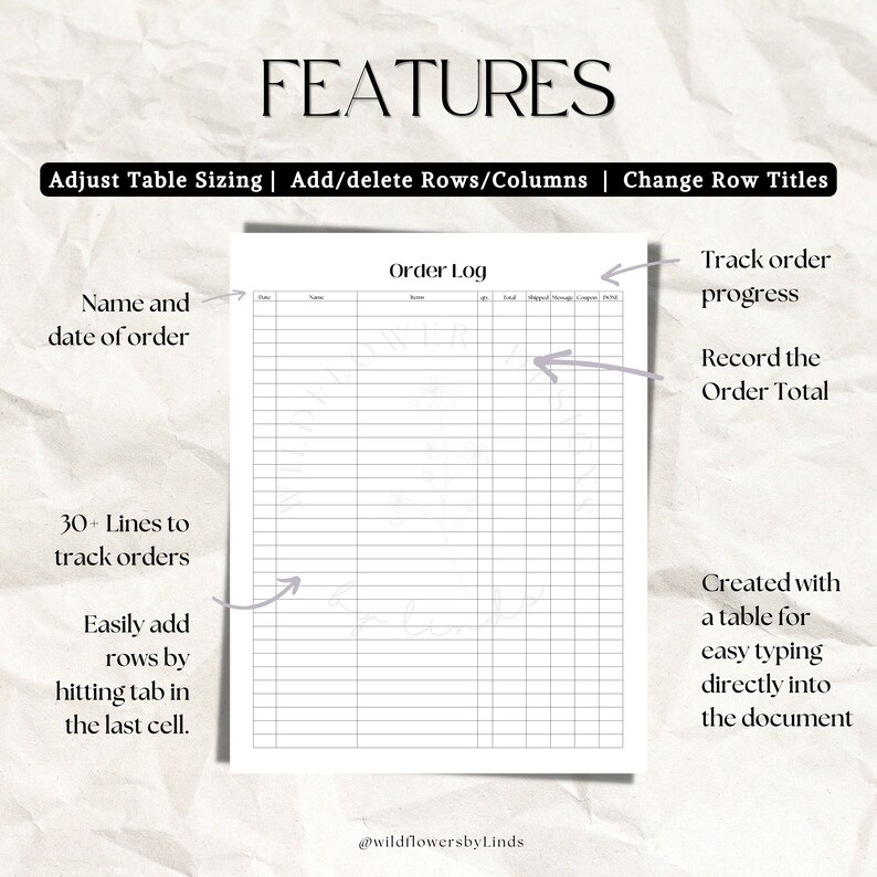 Printable Order Log Template Sales Tracker Order Tracking Etsy