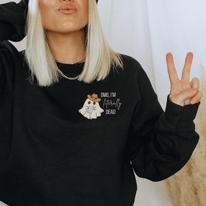 Dosłownie martwy Halloweenowy sweter z okrągłym dekoltem Spooky Babe, starszy Emo, bluza z okrągłym dekoltem Momster, bluza Lets Go Ghouls