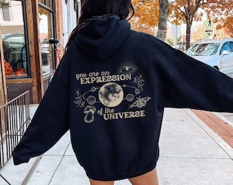 Polilla sudadera con capucha espalda impresión oscura Academia Cottagecore sudadera con capucha Lunar Moth Academia ropa mariposa sudadera con capucha bruja sudadera con capucha Boho Celestial Luna Moth