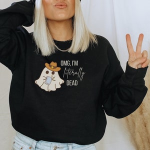 Dosłownie martwy Halloweenowy sweter z okrągłym dekoltem Spooky Babe, starszy Emo, bluza z okrągłym dekoltem Momster, bluza Lets Go Ghouls