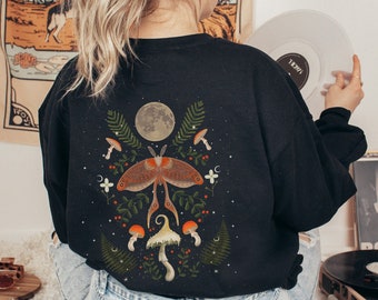 Fairy Grunge Cottagecore Sweatshirt Mushroom Sweater Dark Academia Moth Sweatshirt Goblincore Dark Cottagecore Moth Sweater Gift For Her