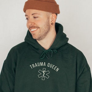 EMT Trauma Queen Hoodie EMT Gift Hoodie For Men & Women First Responder Gift For Him/Her Ambulance Crew Hoodie EMT Crew Sweater
