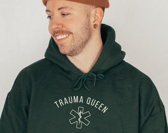Felpa con cappuccio EMT Trauma Queen Felpa con cappuccio EMT Gift per uomo e donna Regalo per primo soccorritore per lui/lei Felpa con cappuccio Ambulance Crew Maglione EMT Crew