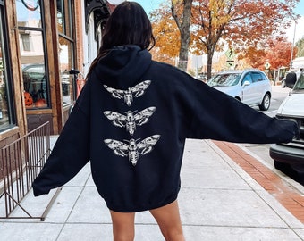 Death's-Head Hawkmoth Back Print Hoodie Death Head Moth Gothic Hoodie Witchy Hoodie Dark Academia Nature Hoodie