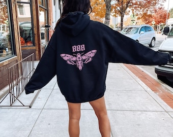 888 Karma Death Head Moth Hoodie Engelszahl Pastel Goth Back Print Hoodie Moth Hoodie Dark Academia Tarot Hoodie Fairycore Y2K Hoodie