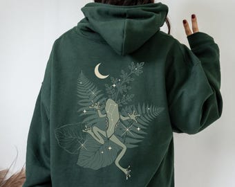 Felpa con cappuccio Baby Frog Felpa con cappuccio estetica con stampa posteriore Felpa con cappuccio Cottagecore Felpa con cappuccio Moon Goblincore Felpa con cappuccio Mystical Toad Brown Felpa con cappuccio Witch