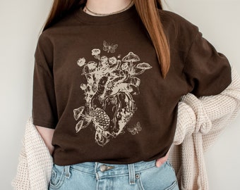 Fee Grunge Pilz Cottagecore Shirt Ästhetisches Motten Shirt Moth Tees Grunge Fairycore Shirt Goblincore Kleidung Dark Academia Shirt