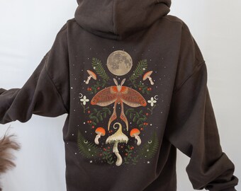 Luna Moth Fairy Grunge Hoodie Goblincore Hoodie Fairycore Mushroom Hoodie Fairycore Hoodie Mörk Academia Hoodie Mörk Cottagecore Hoodie