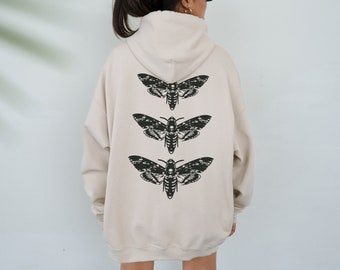 Death's-Head Hawkmoth Back Print Hoodie Death Head Moth Gothic Hoodie Witchy Hoodie Dark Academia Nature Hoodie
