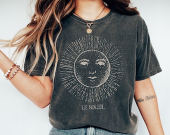 Le Soleil ヴィンテージスタイル グラフィック T シャツ 美的シャツ ボヘミアン ヒップ シャツ グラノーラ レトロ サン ムーン シャツ 天体シャツ