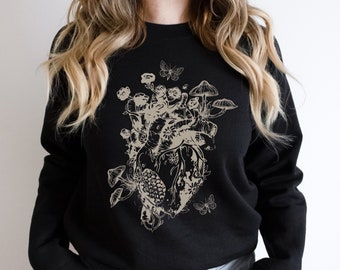 Fairy Grunge Cottagecore Sweatshirt Mushroom Sweater Dark Academia Moth Sweatshirt Goblincore Dark Cottagecore Moth Sweater Gift For Her