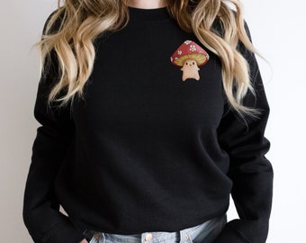 ベビーマッシュルームスウェットシャツ ゴブリンコアマッシュルームセーター 魔女の服 コテージコアフェアリースウェットシャツ ダークコテージコアスウェットシャツ
