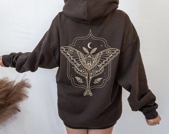 Luna Moth Felpa con cappuccio Dark Academia Cottagecore Felpa con cappuccio Lunar Moth Academia Abbigliamento Farfalla Felpa con cappuccio Witchy Felpa con cappuccio Boho Celestial Felpa con cappuccio