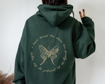 Bluza z kapturem Luna Moth Bluza z kapturem Dark Academia Back Print Moth Bluza z kapturem Dark Academia Goth Tarot Celestial Bluza z kapturem Cottagecore Bluza z kapturem Goblincore