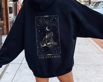 The Dreamer Frog Hoodie Back Print Aesthetic Tarot Hoodie Cottagecore Hoodie Moon Goblincore Hoodie Mystical Hoodie Witch Hoodie