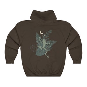 Felpa con cappuccio Baby Frog Felpa con cappuccio estetica con stampa posteriore Felpa con cappuccio Cottagecore Felpa con cappuccio Moon Goblincore Felpa con cappuccio Mystical Toad Brown Felpa con cappuccio Witch immagine 7