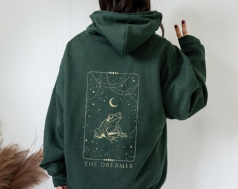 The Dreamer Frog Hoodie Back Print Aesthetic Tarot Hoodie Cottagecore Hoodie Moon Goblincore Hoodie Mystical Hoodie Witch Hoodie