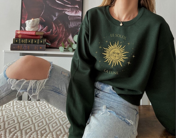 Moon Sweatshirt Vintage Crew Neck Sweatshirt Cottagecore Clothing Aesthetic Cozy Sweatshirt Sun Crewneck Cresent Moon Preppy Sweatshirt